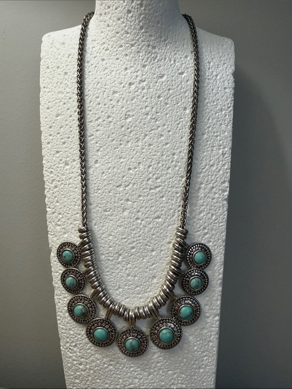 Turquoise Statement Necklace - Silver-Tone Boho Bib Necklace